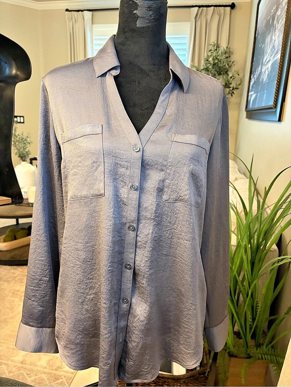 Express Portofino Shirt Slim Button Down Gray Small